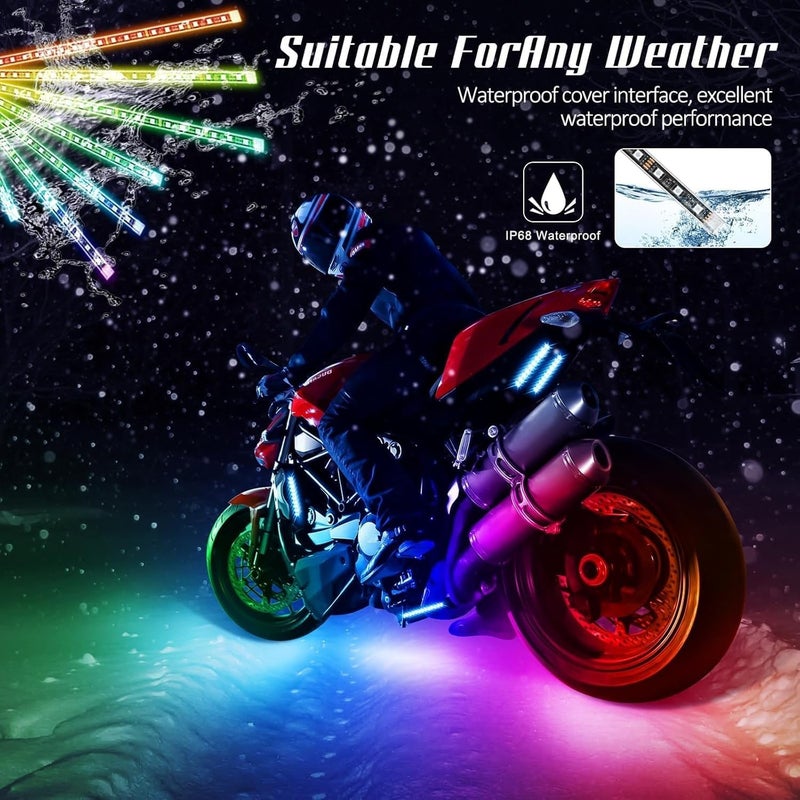 Sxlofty 8 Pcs Motorcycle LED Light Kits, App Control Multicolor Waterproof Motorcycle LED Strip Lights, Music Sync & Multiple Scene Modes RGB LED Lights for Motorcycles, DC 12V - Image 5